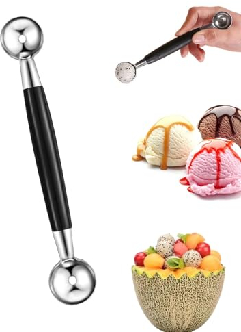 HSIXHAF Boule à Melon Double Face Boules à Melon en Acier Inoxydable Cuillère à Crème Glacée Double Cuillère à Boule Melon Boules de Melon Rondes Lisses, Argent