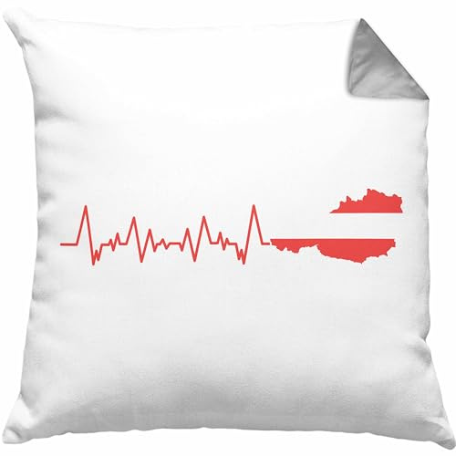Trendation Austria Kissen mit Füllung 40x40 Geschenk Herzschlag Österreich Heimat Alpen EKG (Grau)