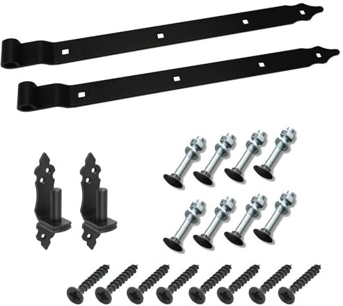 BRESKO Ladenband gekröpft mit dekorativen Kloben und Schrauben Set 300-800 mm Torband Türband Scharnier Bandscharnier Tor Beschlag Gartentor (Schwarz, 600x35x4 mm)