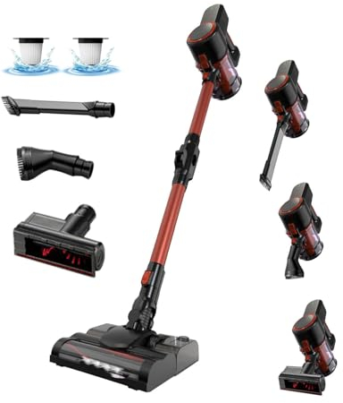 MeLtor Aspira E Lava Pavimenti Casa Asciutto e Umido,Luci LED,5 in 1 Scopa a Vapore Lavapavimenti Senza Filo per Pulizia Domestica/Capelli/Polvere/Lavapavimenti