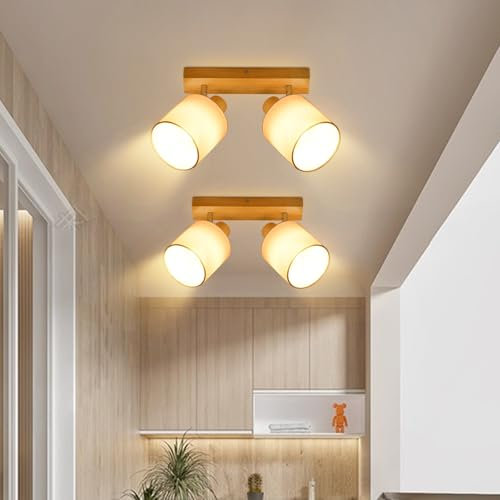 Lichtmaler Deckenleuchte Deckenstrahler 2 Flammig Holz - Deckenspot Drehbar Deckenlampe Flur E14 MAX 25W Flurlampe Innen Schwenkbar 350° Retro für Küche Schlafzimmer Ohne Leuchtmittel, 2 Stück