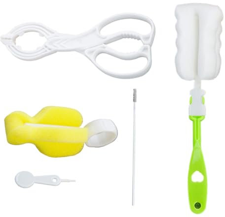 Baby Bottle Brush Set, Baby Bottle Brush, Bottle Lid Brush, Baby Bottle Brush Nipple Straw Brush Tight Neck Bottle Cleaning Set for Travel