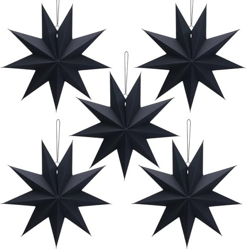 HO2NLE 5 Stück Papiersterne für Weihnachts Deko 30cm Schwarz Weihnachtsstern Weihnachten Papiersterne für Geburtstage, Hochzeiten, Weihnachten, Partys