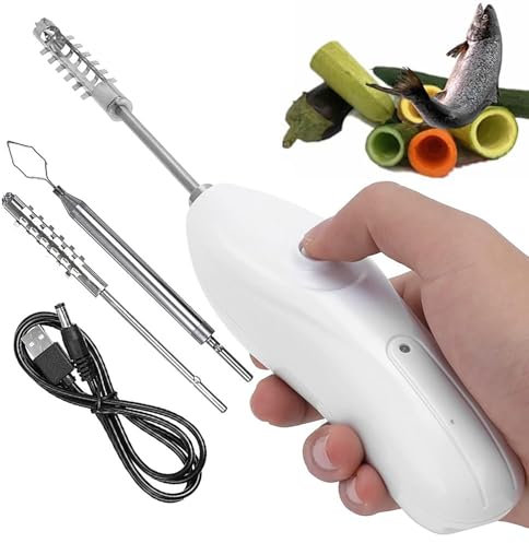 YZRDCXM Vegetable Corer,Cordless Vegetable Corer Electric Zucchini Corer with 2 Cutter Heads, Rechargeable Scraping Scale Machine Seafood Descaler,30W Electric Stainless Steel Scale Scraper