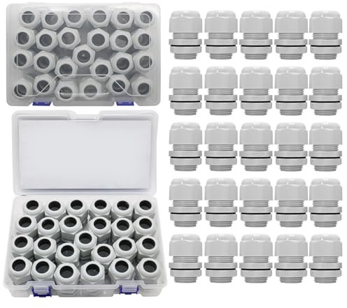 HUIXHAO 25Pcs Plastic Waterproof IP68 Cable Gland Kit, White, 3/4 Cable Glands Wire Gland Connector Waterproof Adjustable with Gaskets