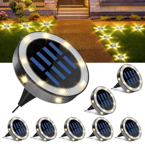 flintronic 6LED Lampe Solaire Extérieur, 8pcs Luminaire Jardin Au Sol Eclairage, Etanche IP44 Lampe Solaire Spot Encastrable Pour Chemin Terrasse Cour Souterraine[Classe énergétique A+++]