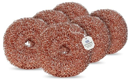FUSL Kupferschwamm kratzfrei 6 Stück - Antibakterieller Putzschwamm für kratzfreie Reinigung - für Edelstahl, Keramik, Glas, Ceran & mehr - langlebig und hygienisch - universell für Küche und Grill