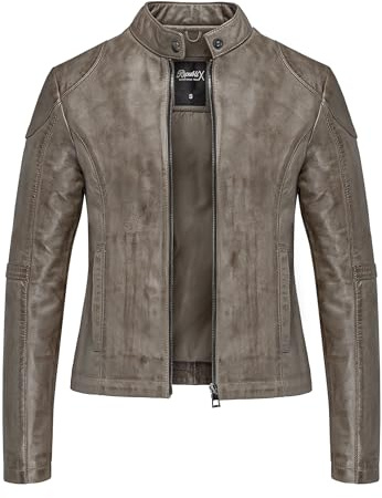 REPUBLIX Damen Echtleder Jacke Biker Zipper Lederjacke RJ-8010