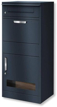 Metzler Bispo 3 - Buzón para paquetes con ventana, inoxidable y macizo, XXL, moderno, color gris antracita mate, con cerradura de cilindro, color gris antracita