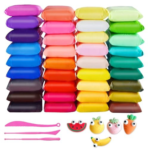 36 Farben Modelliermasse Lufttrocknend, Selbsttrocknende Modelliermasse,Lufttrocknende Modelliermasse für Kinder+36 Farben+3 Werkzeuge+36 Aufbewahrungsbeutel+460 gKreatives Basteln,
