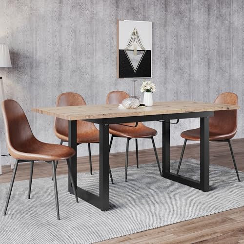 Generisch Mesa de comedor extensible de 140/180 x 80 x 75 cm en estilo industrial, MDF con aspecto de roble y marco de metal negro, ahorra espacio, estable e ideal para comedores modernos, capacidad