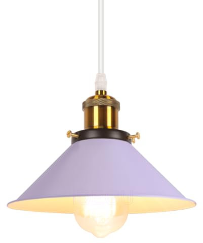 iDEGU Retro Pendelleuchte, 22cm E27 Vintage Hängelampe Lampenschirm aus Metall Moderne Deckenleuchte Hängeleuchte für Esszimmer Wohnzimmer Küche Schlafzimmer Restaurant (Lila)