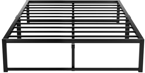 VECELO Cadre de lit en Métal 140 x 190 cm, avec Sommier à Lattes en Métal pour Adultes, Adolescents, Montage Facile