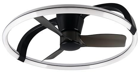 Reality Leuchten LED Deckenventilator mit Beleuchtung Stockholm R64262132, Kunststoff Schwarz matt, 6 Geschwindigkeiten, Sommer- Winterbetrieb, Fernbedienung, Dimmer, Timer, Nachtlicht, Lichtfarbe