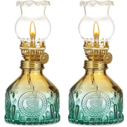 Glas Petroleumlampe für Innenräume, 2 Stück Öllampen aus Glas, Vintage Petroliumöllampe, Klassisches Petroleum Lampen mit Verstellbarer Flamme, Retro Petroleumlampe, öl Lampe für Notfall Garten Haus