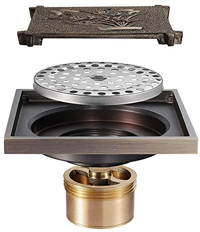 DFGHNBVC Scarico Doccia Antico da 4 Pollici, Scarico A Pavimento in Ottone con Griglia di Copertura Rimovibile, Scarico per Doccia da Bagno