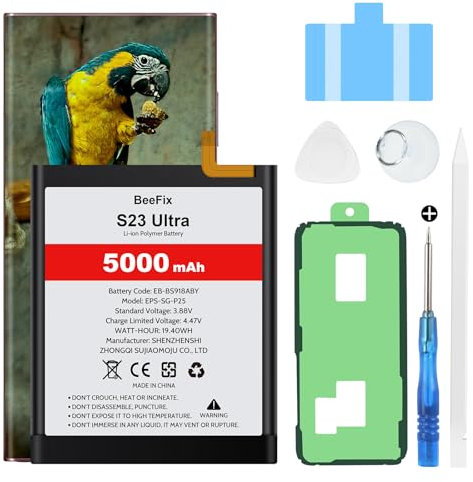 Beefix Batteria per Samsung Galaxy S23 Ultra SM-S918B, batteria sostitutiva ad alta capacità da 5000mAh per Galaxy S23 Ultra EB-BS918ABY con strumenti di riparazione professionali