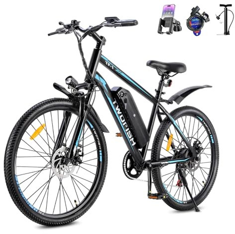 TWOFISH Electric Bike for Adults, 250W Motor E Bike with 36V 15Ah Battery, 100KM Max Range, 7-Speed Electric Mountain Bicycle with LED Display, Disc Brakes, Cruise Control, TF-1 (Black-Blue)