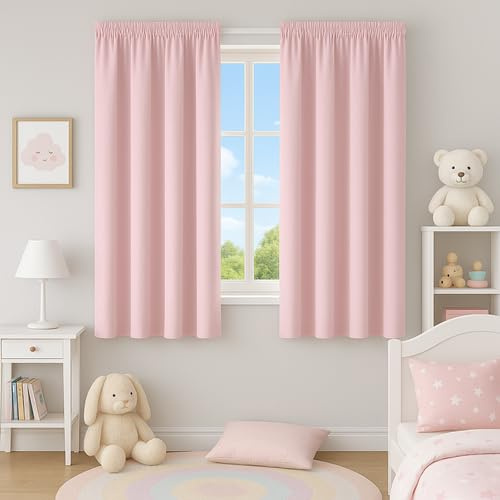 Gardinen Vorhangen Pink 140x180 cm (BxH) Modell Malpensa Kurze Gardine Kinderzimmer Kräuselband Mädchen Pflegeleicht Fensterdekoration