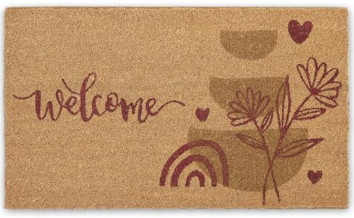 COCONIQ Coir Door Mats 43x76 cm, Non-Slip Sturdy, PVC Backed Heavy Duty, Easy to Clean, Ideal for Door Entrance, Patio, Porch, Backyard, Garages, Welcome Abstract