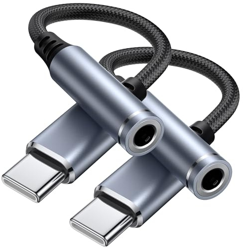 Tobfit 2 Pezzi Adattatore Jack per Cuffie USB C a 3.5mm, Adattatore Audio USB C a Cavo Dongle Aux per Samsung Galaxy S25 S24 S23 Ultra S22,Nota 20 10 S10 S9 Plus,Pixel 4 3 2,iPad altro ancora (Nero)