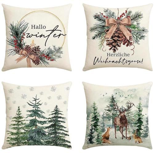 HuaMuDM 4 Stück Kissenbezüge,40x40cm Weihnachten Kissenbezug,Zierkissenbezug,Dekorative Kissenhülle,Kissenhüllen für Deko Weihnachten,Sofa Schlafzimmer Couch Kissenbezug