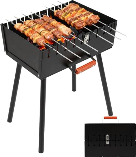 REDCAMP Mangal Grill shish kebab portatile a carbonella con 2 livelli di altezza per 16 spiedini (lento/affilati), pieghevole per esterni, per campeggio, giardino, picnic, viaggi