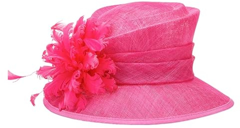 GHHZML Cappelli Cerimonia Elegante Cappello a Bombetta da Donna con Fiore e Piuma, Perfetto for Matrimoni, Cocktail, tè e Feste, con Visiera a Secchiello.(Rose Red)