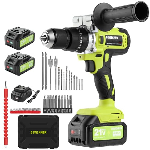DEWINNER Perceuse Visseuse Sans Fil 21V Pour Batterie Makita 2 Batteries 4.0Ah, 90Nm Max Perceuse Percussion Sans Fil avec 39 Accessoires et Valise,20+3 RéGlages de Couple,13mm Mandrin,2 Vitesses,LED