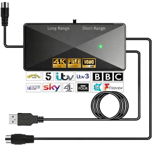 TV Aerial Amplifier Signal Booster, 25DB High Gain Powerful Tv Aerial Booster, Adjustable Reception Range, USB Power（Black-01）