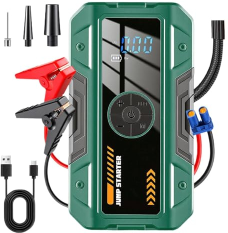 Aizgog Démarreur de Batterie pour Voiture,avec lumière Rechargeable - Compresseur d'air Gonfleur Batterie Externe,pour Véhicule Moto Pneu Voyage Randonnée Escalade Pêche Survie
