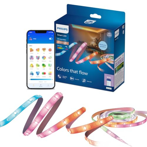 Philips Smart Lighting striscia LED RGBIC, 20 m, Tipo C, effetti luce multicolore dinamica, tagliabile, configurazione semplice, connessione a Wi-Fi, Connected by WiZ, Google Home, Alexa, Apple Home