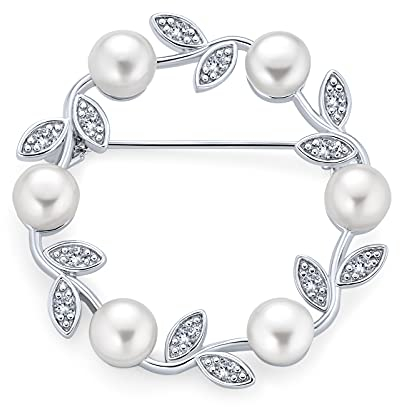 Élégante Épingle À Foulard En Forme De Feuille En Perle De Culture D'Eau Douce Blanche Pour Les Femmes Lors D'Un Mariage .925 Argent Sterling