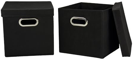 Household Essentials 34-1 Decorative Storage Cube Set with Removable Lids | Black | 2-Pack