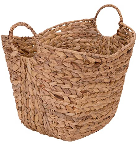 Household Essentials ML-4002 Tall Water Hyacinth Wicker Basket with Handles | Natural, Brown, Natural