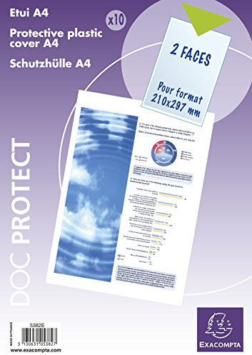 Exacompta 5382E Packung (mit 10 Schutzhüllen, für Ihre Dokumente DIN A4, 29,7 x 21 cm, aus glattem PVC 150µ, 2 Seiten) 10er Pack transparent