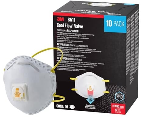 3M N95 Respirator 8511, 10 Pack, NIOSH-APPROVED N95, Features 3M COOL FLOW Exhalation Valve, Relief From Dusts & Certain Particles During Sanding, Pollen, Mold Spores, Dust Particles (8511DB1-A-PS)