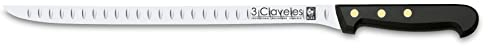 3 Claveles Pom Cuchillo alveolado jamonero, Acero Inoxidable, Negro, 30 cm