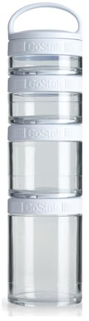 BlenderBottle GoStak Starter 4Pak inklusive Handgriff - Behälter zum Aufbewahren von Protein, Eiweiß, Pulver, Vitaminen und mehr, 1er Pack - weiß