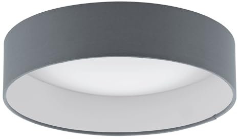 EGLO LED Deckenlampe Palomaro, Deckenleuchte Stoff | Wohnzimmerlampe aus Textil, Kunststoff, Farbe: Taupe, Weiß, Ø: 32 cm