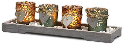 INtrenDU Teelichthalter-Set Holz Tablett Tischdekoration Landhaus Windlicht Weihnachtsdekoration innen
