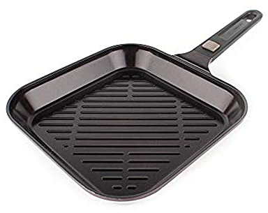 Neoflam MyPan 27,9 cm Antihaft-Grillpfanne, quadratisch, Herdgrill, PFOA-frei, Ecolon-Keramikbeschichtung für Bratpfanne, Grill, Fisch, Gemüse und Fleisch, ofenfest, roter Rubin
