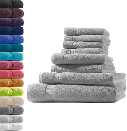 1x Badetuch + 1x Duschtuch + 2X Handtuch + 4X Gästetuch | Silber | 100% Baumwolle Frottier | Oeko-TEX® Standard 100 | Premium Qualität 500 g/m²