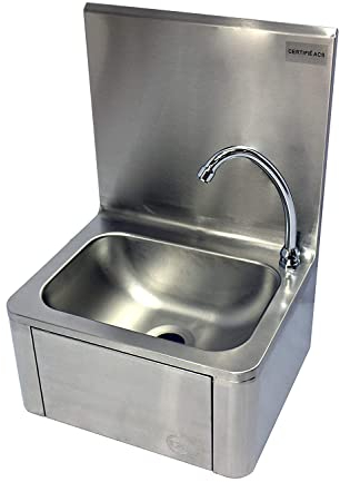 L2G - Handwaschbecken mit Kniebedienung - Kleines Becken aus Edelstahl mit Kalt- und Warmwasser Mischbatterie - Wandmontage - 40 x 34 x 56 cm