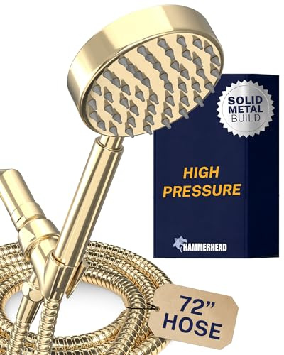HammerHead Handbrause aus massivem Metall mit Hochdruckfunktion poliertes Messing