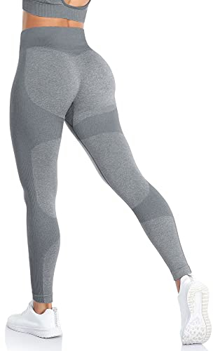 ShinyStar Damen Sport Leggings mit Hohe Taille Blickdicht Fitnesshose Weiche Dehnbare Yogahose mit Bauchkontrolle Grau S
