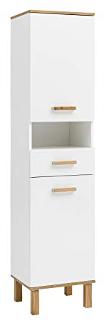 Schildmeyer Hochschrank Padua 142179, weiß Glanz/Eiche Landhaus Dekor, 40,4 x 35,0 x 178,5 cm