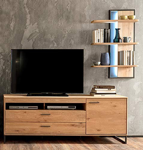 Beauty.Scouts Lowboard Piet Board gedämpfte Türen Eiche Bianco NB 184x67x50cm Fernsehschrank Schrank Kommode Mehrzweckschrank Standschrank Highboard Anrichte