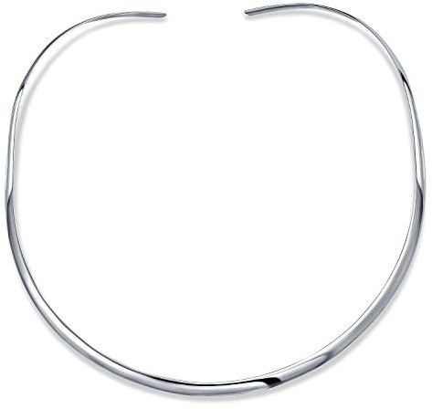 Bling Jewelry Basic Einfach Dünne Flat Halsreif Slider Offen Collar Contoured Statement Necklace For Freundin .925 Silver Sterling Add Pendant 3Mm