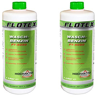 Flotex® - Waschbenzin 2x 1L - Lösungsmittel für Fleckentfernung auf Textil, Kunststoff, Oberflächen & Arbeitsgeräten - Waschbenzin Reinigungsbenzin - Benzin Reiniger